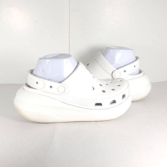 Crocs Women's Mega Crush US7 Triple White Platform Wedge Classic Clogs Sandals - Picture 8 of 16